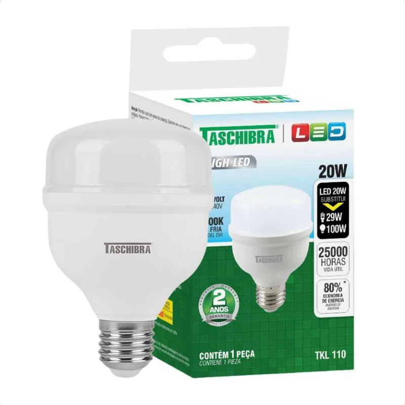 Kit 5 Lâmpadas High Led Tkl 20w Taschibra E27 Bivolt 6500k Frio