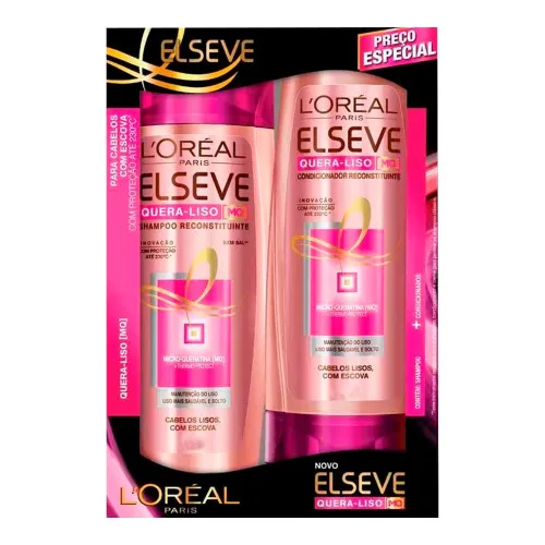 Kit Shampoo Condicionador 400ml Elseve Quera Liso Reconstituinte Loreal Paris - LOREAL PARIS - Higiene E Beleza