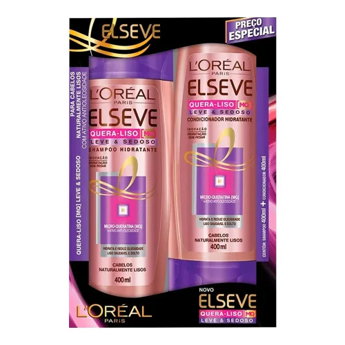 Kit Shampoo 400ml Condicionador 200ml Elseve Quera Liso Leve E Sedoso Loreal Paris - LOREAL PARIS - Higiene E Beleza