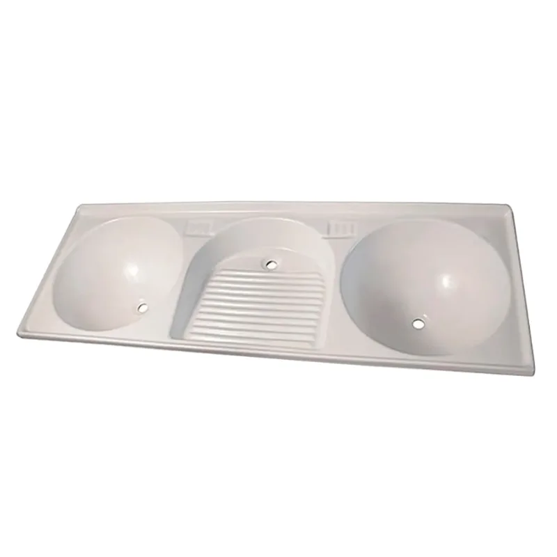 Tanque Triplo de Mármore Sintético Branco Liso 150X50CM - Bella Pia