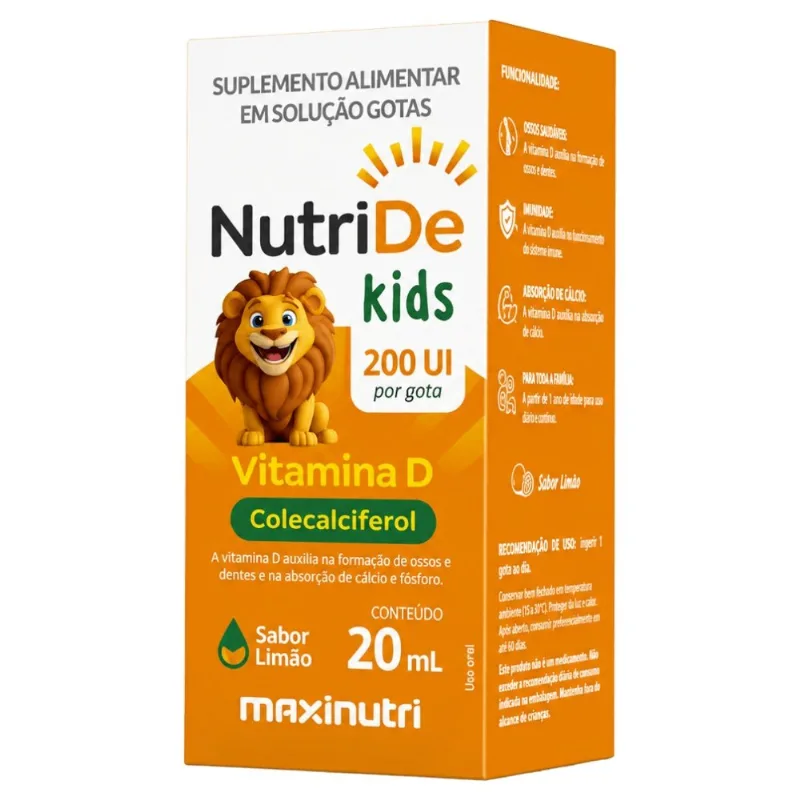 Nutride Kids Vitamina D 200UI Solução em Gotas Sabor Limão 20ml Maxinutri