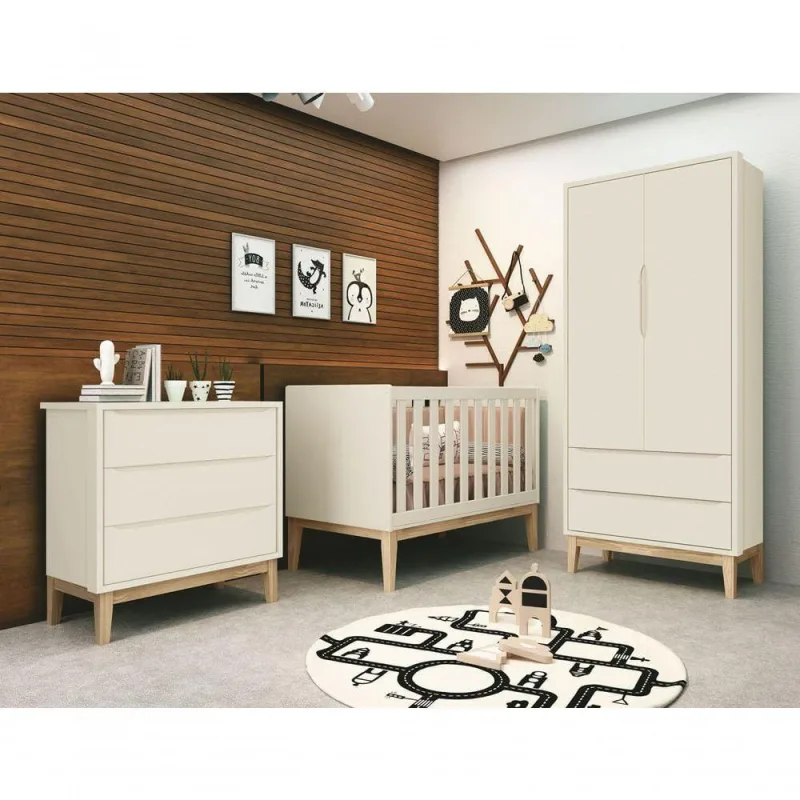 Jogo De Quarto Para Bebê Completo 2 Portas Classic New Areia Fosco Com Natural - Moveisaqui - OUTRAS