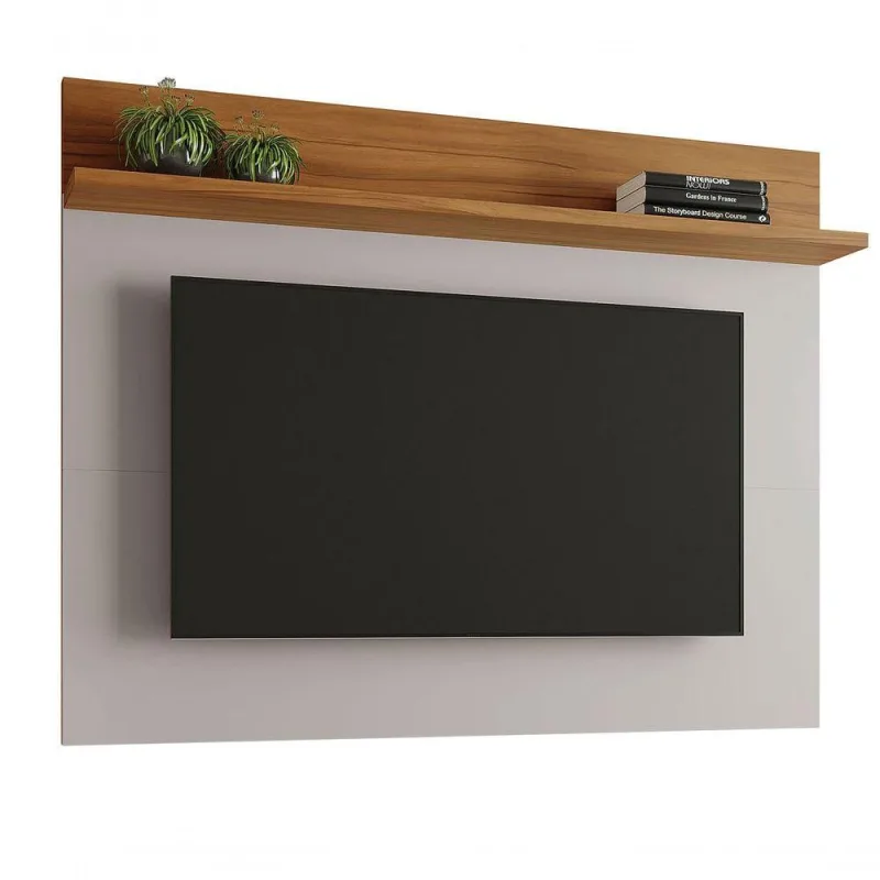 Painel Para Tv Assimério Off White Com Freijó - Moveisaqui - OUTRAS - Móveis