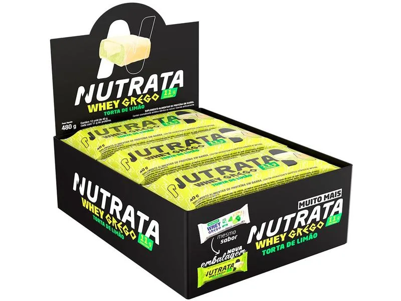 Barra de Proteína Nutrata Grego Whey Torta de Limão 40g 12 Unidades - Nutrata - Suplementos E Vitaminas
