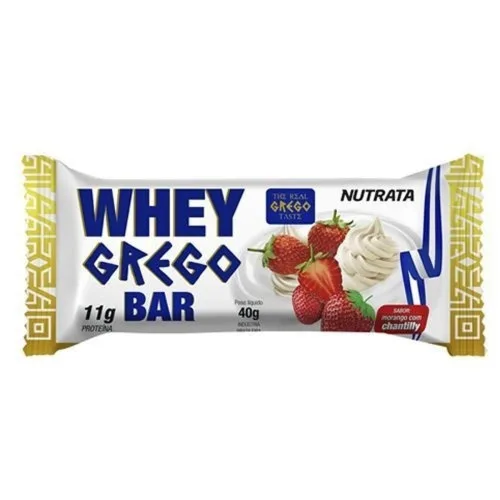 BARRA DE PROTEÍNA MORANGO WHEY GREGO 40G - NUTRATA