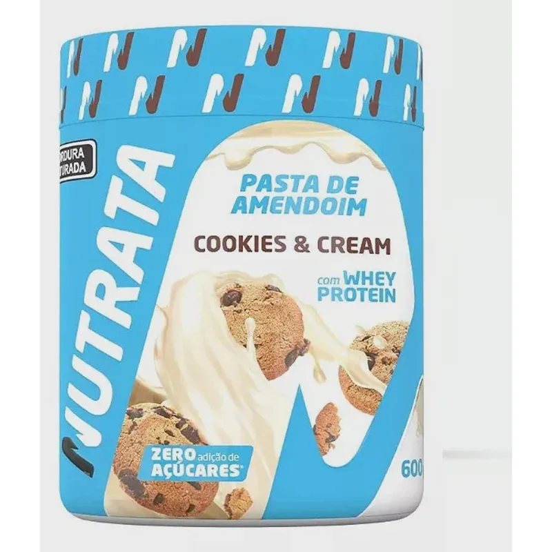 Pasta Amendoim Whey Sabor Cookies E Cream 600g Nutrata Zero Açúcar