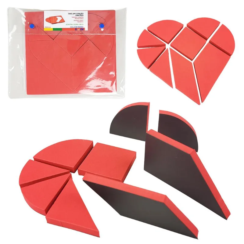 Tangram Coração EVA Imantado Material Pedagógico E Didático