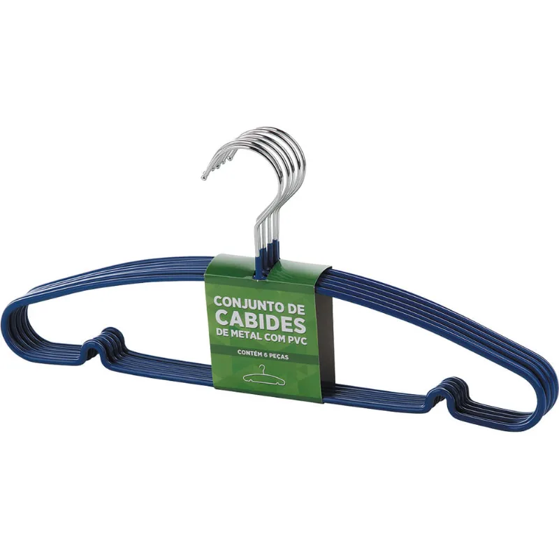 Conjunto 6 Cabides Metal com PVC Azul