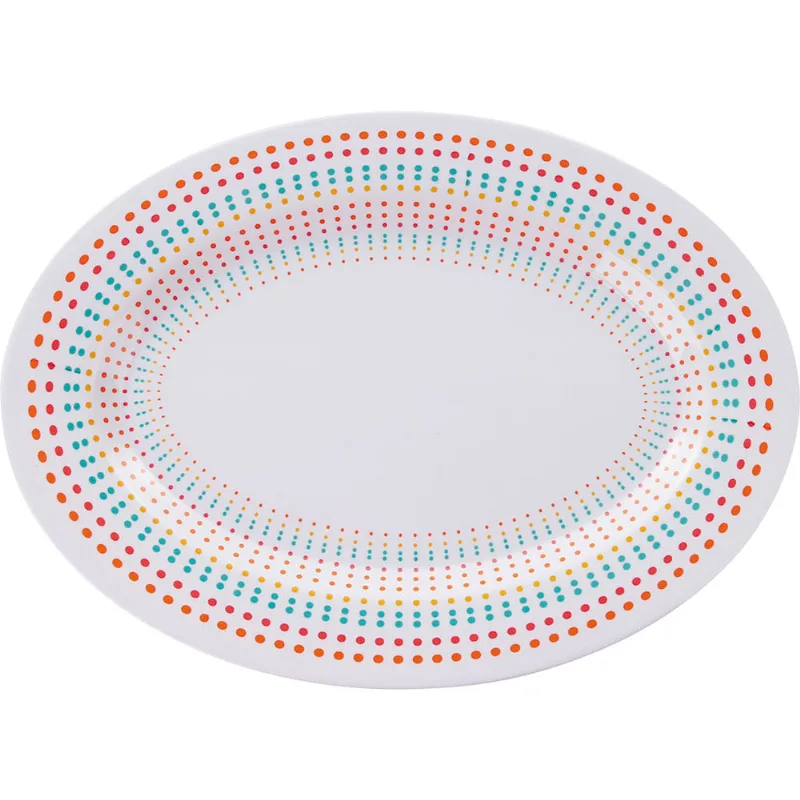 Prato de Melamina Raso Oval 45,7cm Bolinhas Coloridas