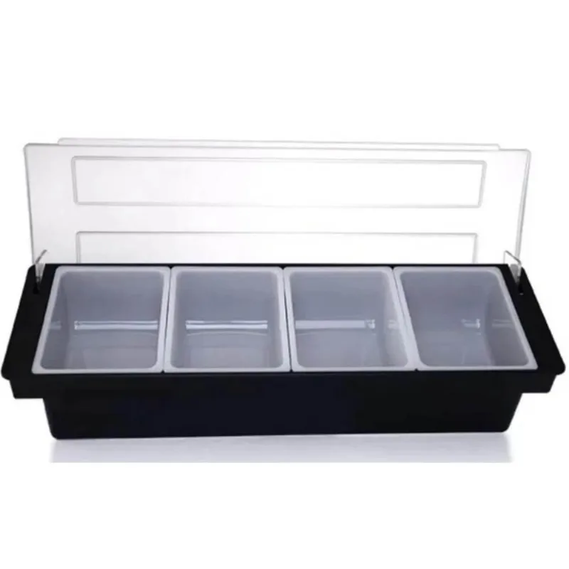 Porta Condimentos Profissional 4 Divisórias Weck Cozinha Preto Organizador Barman Frutas