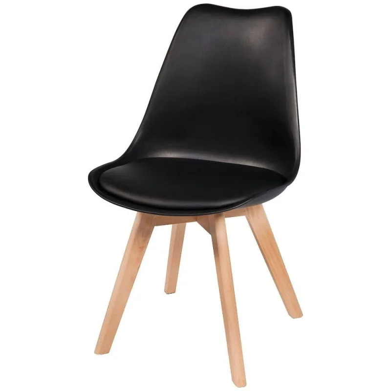 Cadeira Leda Charles Eames, Saarinen Wood Com Almofada Preta - Universal Mix - Agro