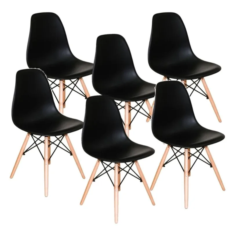 Kit 6 Cadeiras Moderna Sala Jantar Cozinha Eiffel Pé Palito Preto - Decoreshop - Móveis