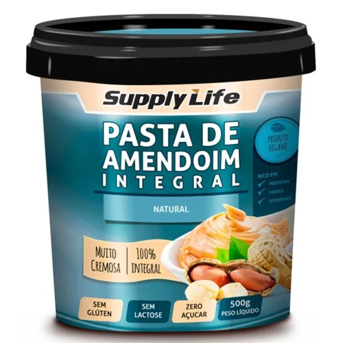 Pasta Amendoin Integral Natural 500g Supply Life - SUPPLY LIFE - Mercearia
