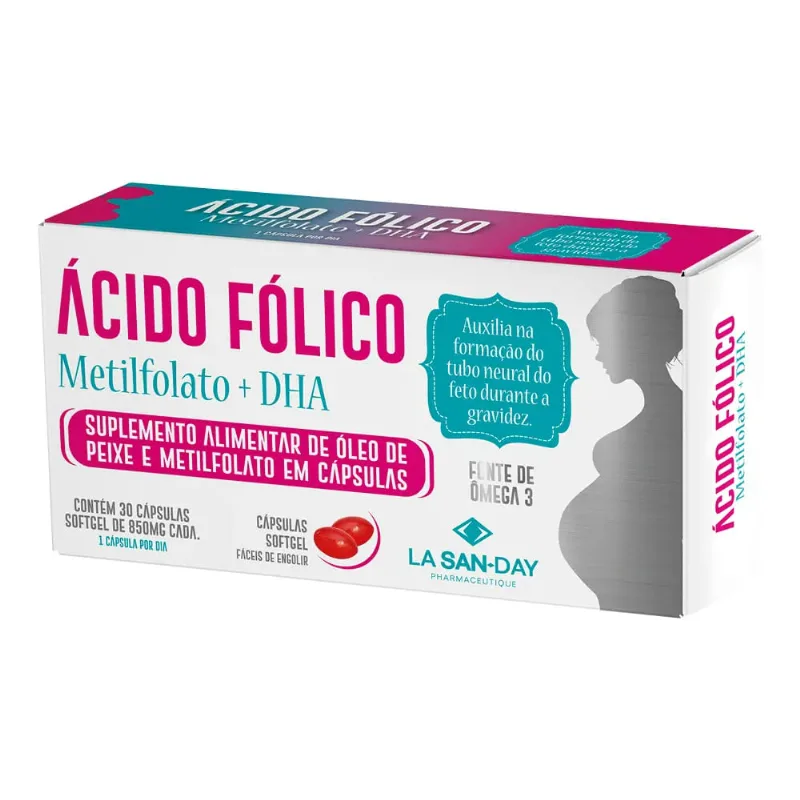 Ácido Fólico Metilfolato + DHA 30 Cápsulas