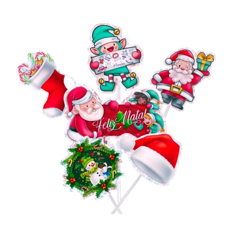 Kit 14 Espetos Natalinos Palito Topo Doce Bolo Enfeite Natal - Não Informado - Decoração