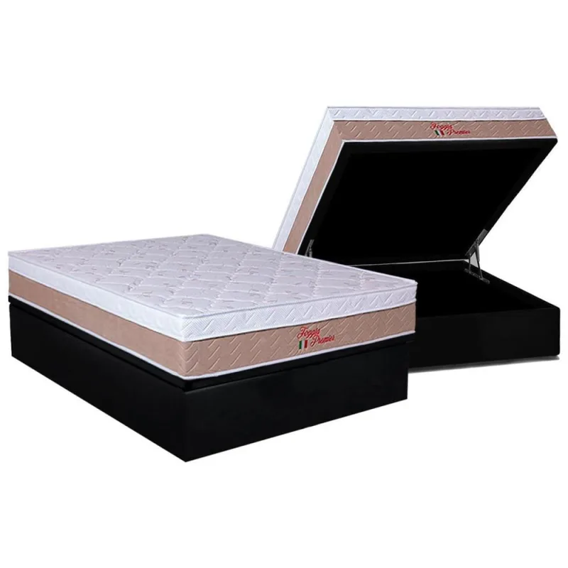 Cama Box Baú Casal: Colchão Anatômico Orthoflex Foggia Premier + Base crc Suede Black (138x188) - Não Disponível - Móveis