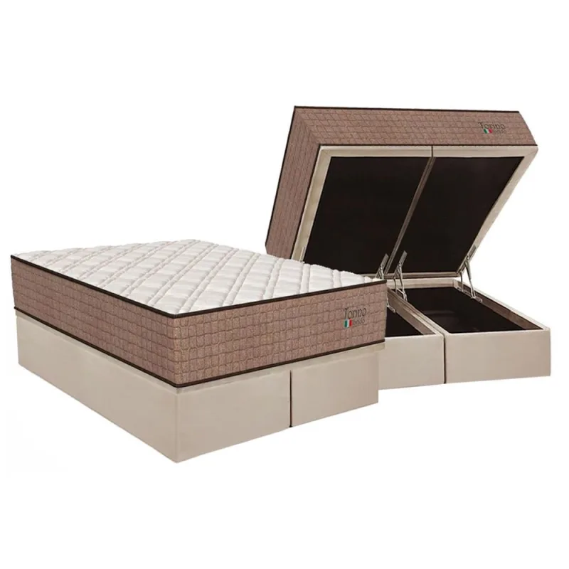 Cama Box Baú Queen: Colchão Molas Ensacadas Orthoflex Torino Híbrido + Base crc Suede Clean (158x198) - Não Disponível - Móveis