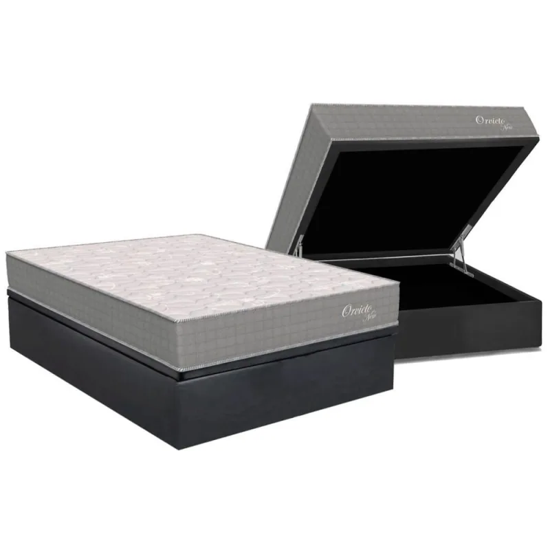 Cama Box Baú Casal: Colchão Molas Ensacadas Orthoflex Orvieto New + Base crc Suede Gray (138x188) - Não Disponível - Móveis