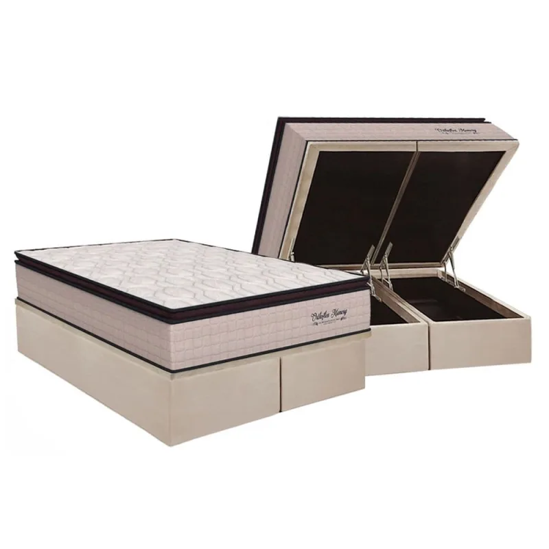 Cama Box Baú King: Colchão Molas Ensacadas Orthoflex Memory hp + Base crc Suede Clean (193x203) - Não Disponível - Móveis