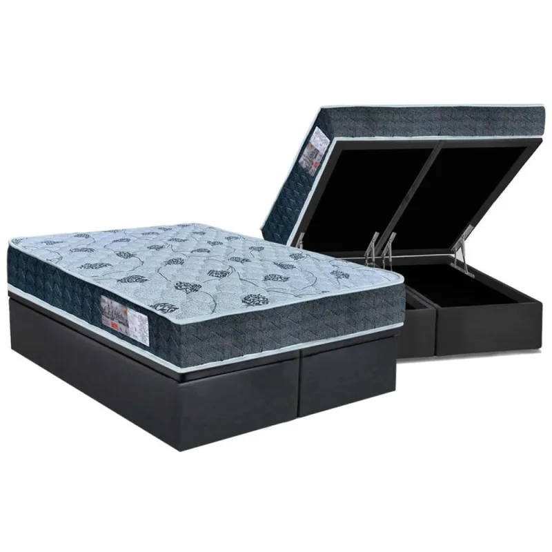 Cama Box Baú Queen: Colchão Anatômico Orthoflex D45 / ep Cecina + Base crc Suede Gray(158x198) - Não Disponível - Móveis