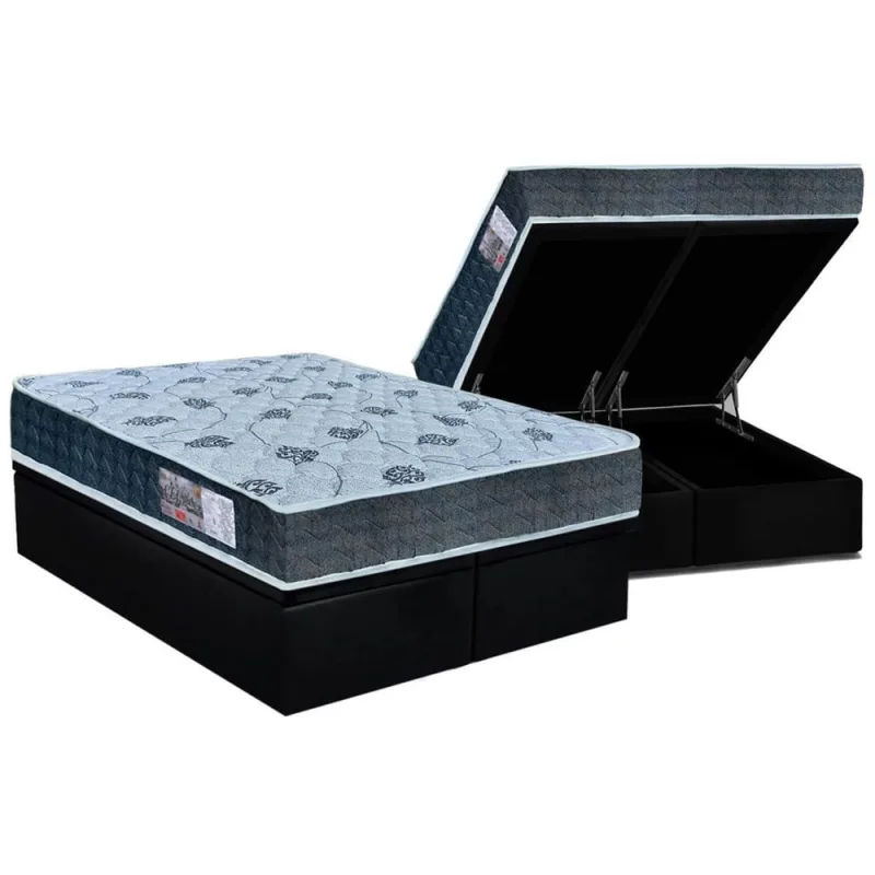 Cama Box Baú King: Colchão Anatômico Orthoflex D45 / Cecina + Base crc Suede Black(193x203) - Orthoflex - Móveis