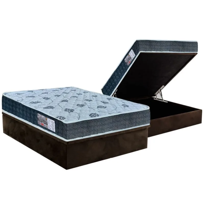 Cama Box Baú Casal: Colchão Ortopédico Orthoflex D45 / ep Cecina + Base crc Suede Brown(138x188) - Não Disponível - Móveis