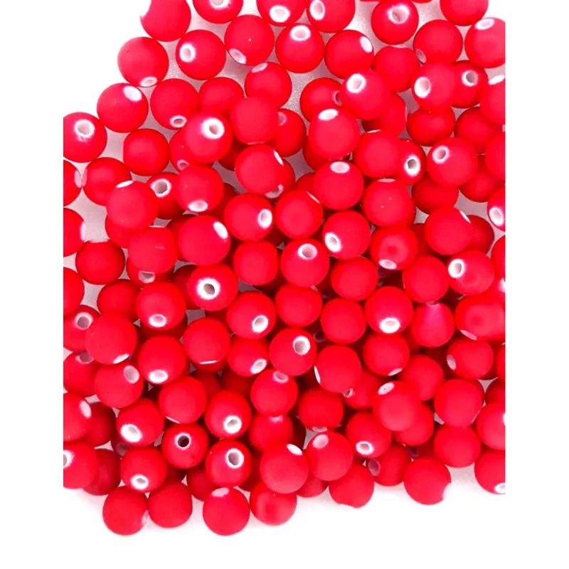 Perola Emborrachada 8 Mm C/ Furo Cor Vermelho