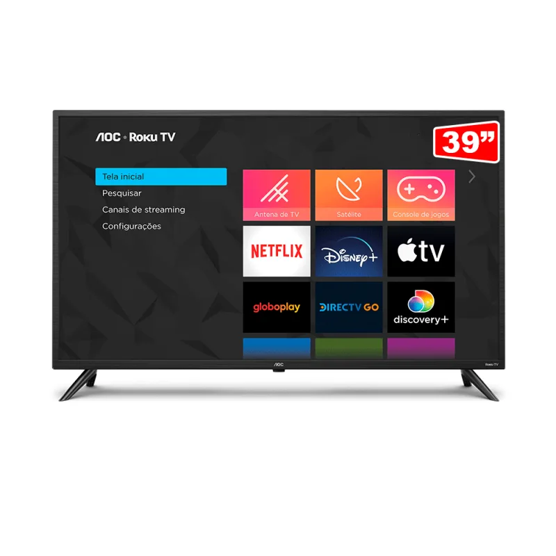 Smart TV AOC 39" LED HD, Roku, HDMI, USB, Wi-Fi, 39S5195/78G | Preto - Philips - Tv E Vídeo