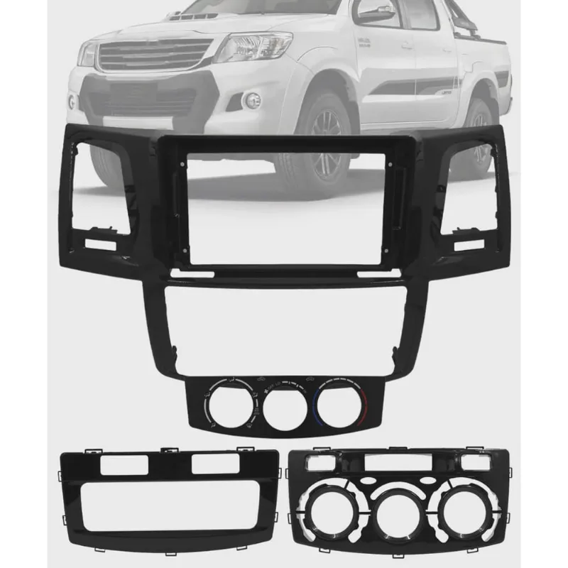 Moldura de Painel 2 Din 9 Polegadas Toyota Hilux 2014 até 2015 Ar Analógico e Digital Black Piano