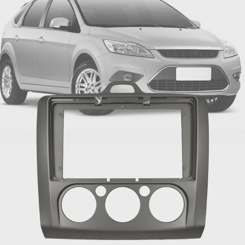 Moldura Painel 2 Din 9 Polegadas Prata Focus 2009 até 2012 Ar Analógico Hatch e Sedan