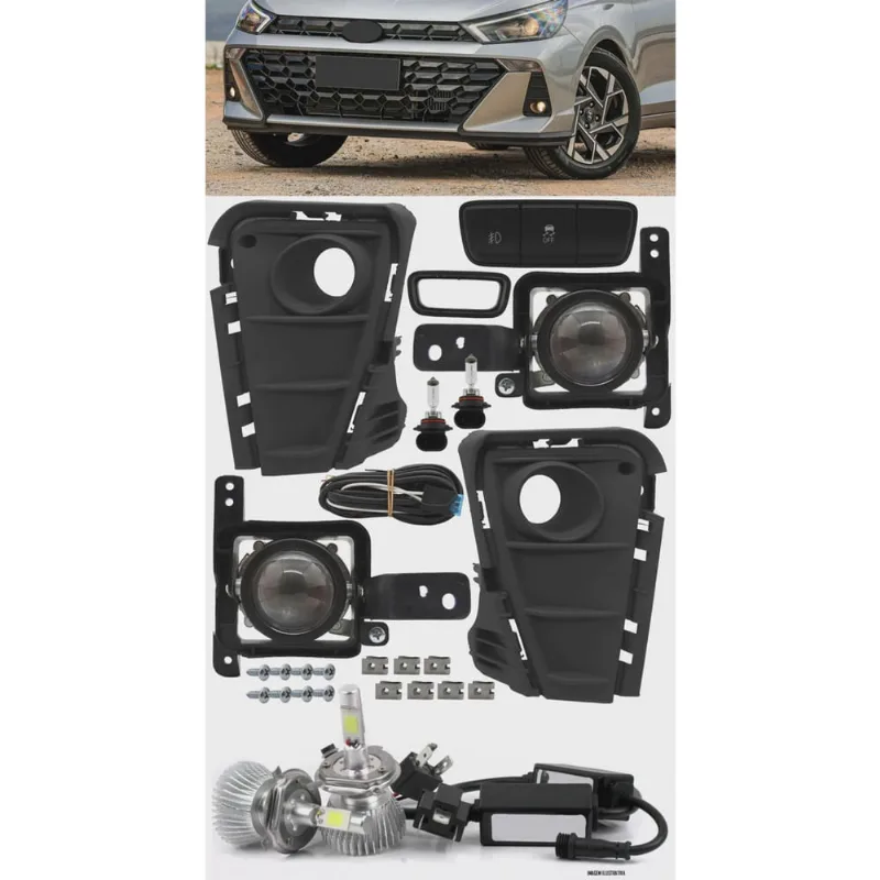 Kit Farol de Milha Neblina HB20 2023 em Diante Botão Painel + Kit Lâmpada Super LED 6000K