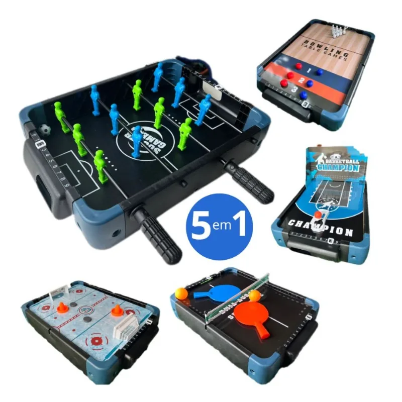 Brinquedo Multijogos Bbr Toys 5 Em 1 Pebolim/ Boliche/ Tênis De Mesa/ Basquete/ Hoquei R3699 (MP)