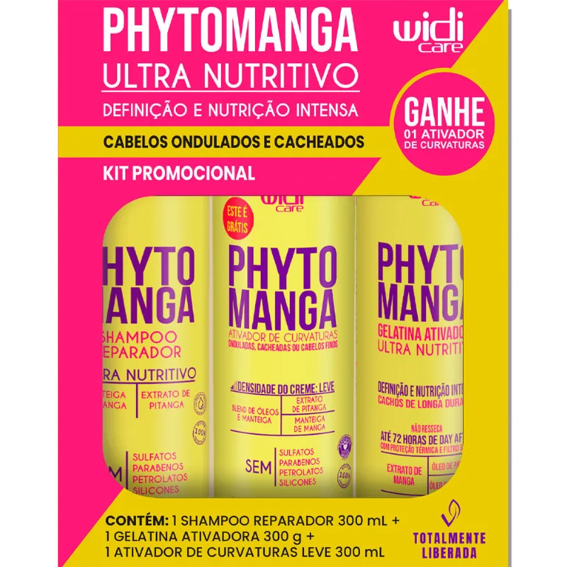 Kit Phytomanga Widi Care 1 Shampoo Reparador 300ml + 1 Gelatina Ativadora 300g + 1 Ativador de Curvaturas Leve 300ml