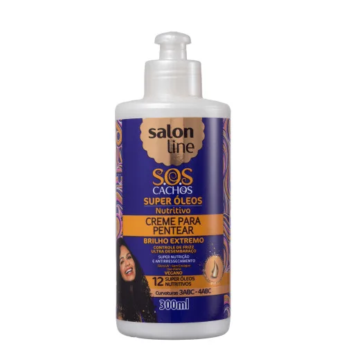 Linha Tratamento Sos Cachos Salon Line Creme Para Pentear Super Oleos Nutritivo 300 Ml Salon Line Treatment Sos Curls Collection Nourishing Super Oils Combing Cream 10.14 Fl Oz  - SALON LINE - Higiene E Beleza