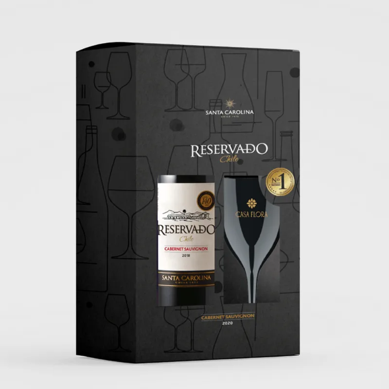 Kit Vinho Tinto Chileno Reservado Cabernet Sauvignon Santa Carolina 750ml e 1 Taça de Acrílico