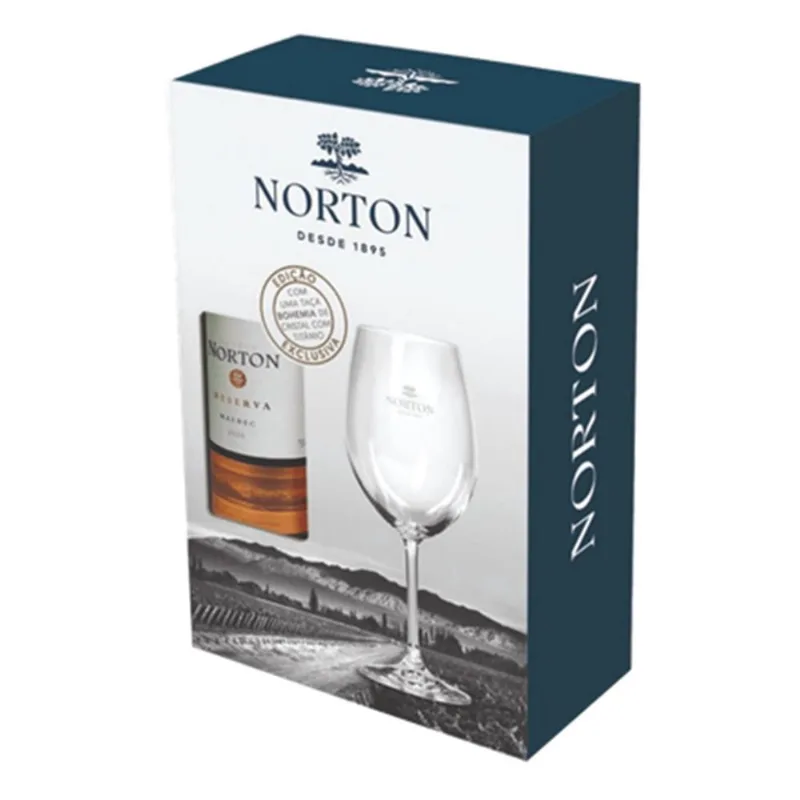 Kit Vinho Tinto Argentino Reserva Norton Malbec 750ml + Taça de Cristal