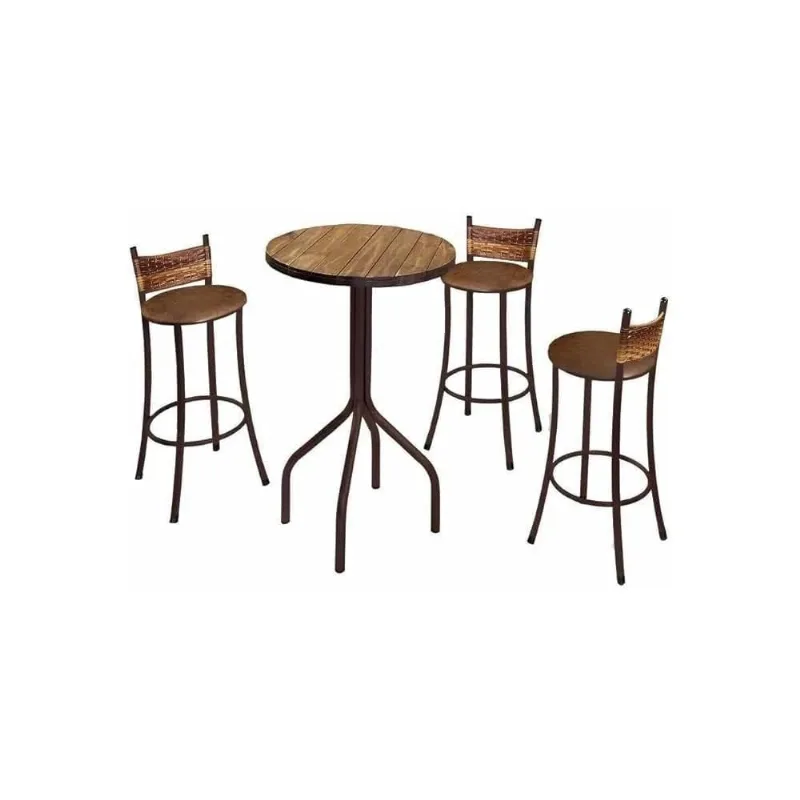 Conjunto Mesa Bistrô 3 Banquetas Dinamarca Aço Madeira Marrom BM Tubulares