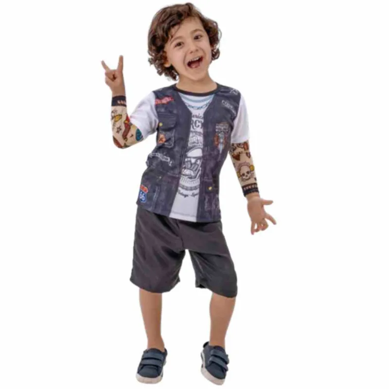 Fantasia Infantil Motociclista Tatuado - Tam. M(4 a 6 anos) - Anjo Fantasias