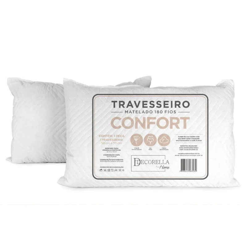 Travesseiro Tradicional Confort 50CM X 70CM Matelado em 100% Poliéster com Fibra Siliconada Toque - Decorella - Cama, Mesa E Banho