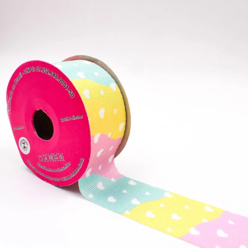 FITA GORGURÃO CORAÇÃO BRANCO ART FITAS G2820 38MM EM POLIESTER COM 10 METROS 103 - Colorido