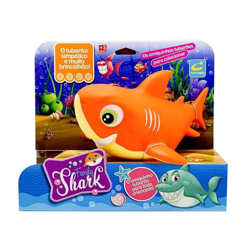 Tubarão Family Shark Laranja Vinil Macio Presente Brinquedo Criança 218 Cometa