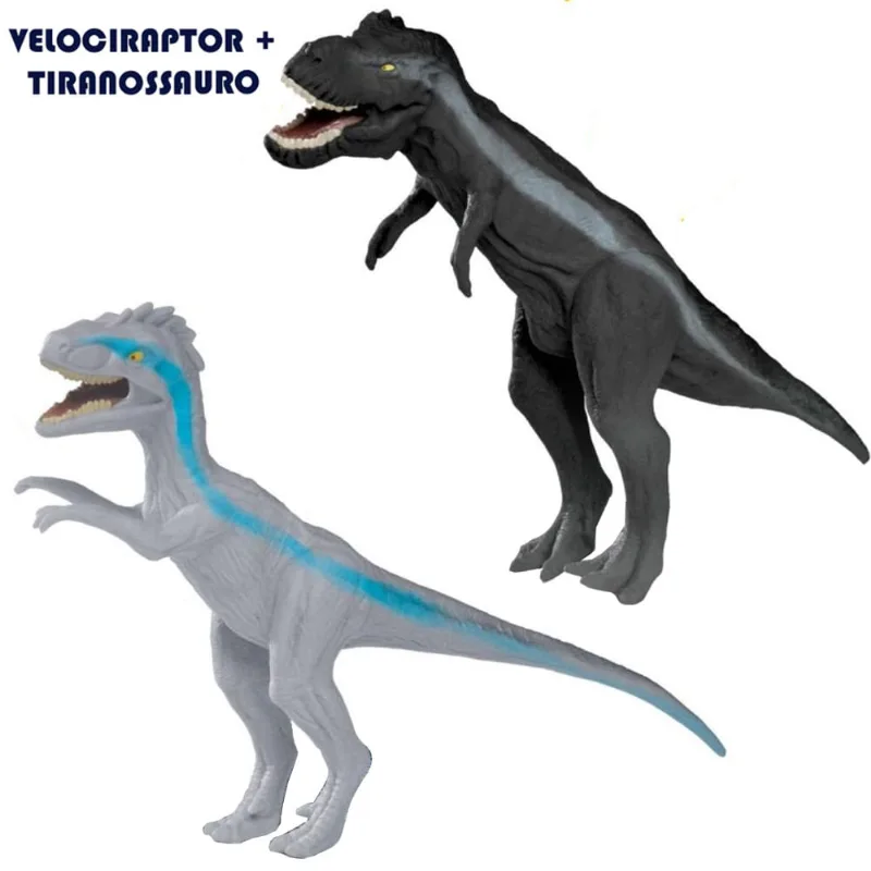 Kit 2 Dinossauros Tiranossauro Rex Velociraptor Brinquedo