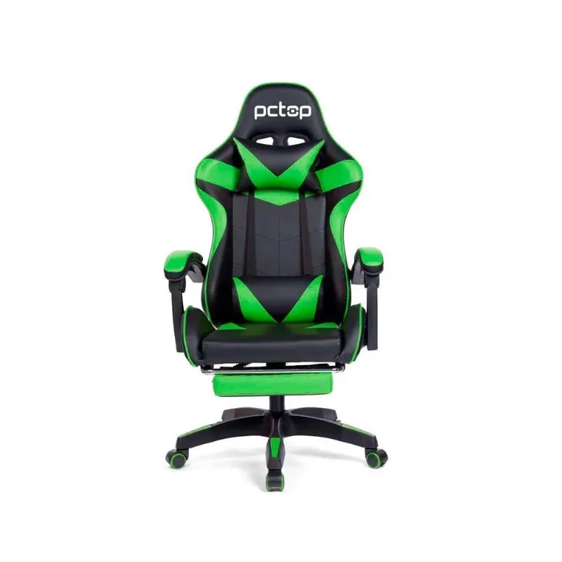 Cadeira Gamer Pctop Racer SE1006E c/ ajuste Classe 3, Apoio p/ Pés - Preto e Verde