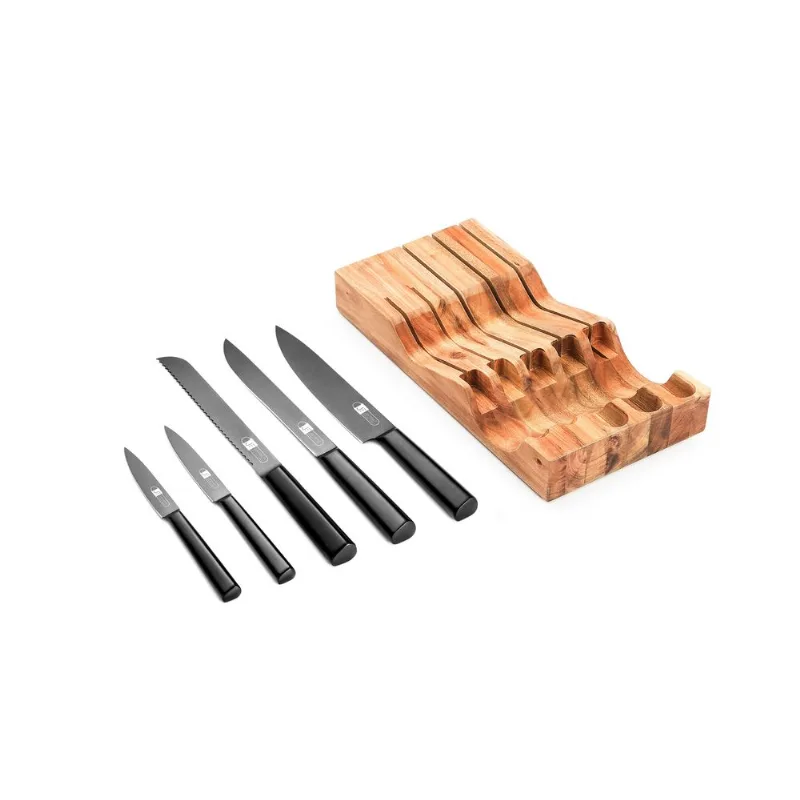 Bloco de Facas Inox 6 Peças Cepo Madeira Preta
