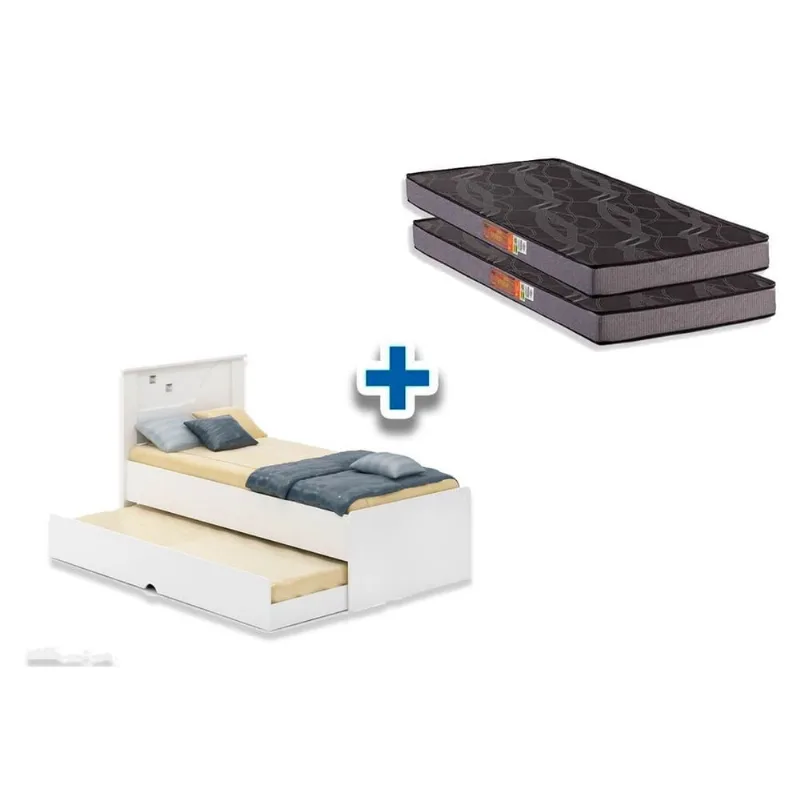 Colchão Solteiro Pérola Gray Polar (2Un) + Bicama Bianca ii Branco