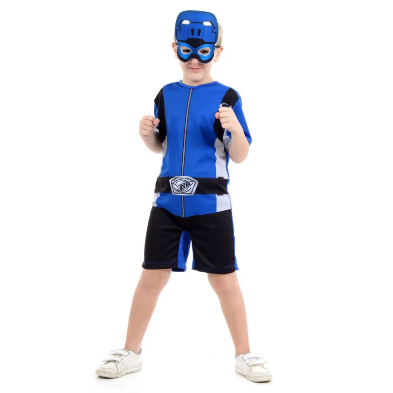 Fantasia Power Rangers Azul Curto Infantil - Beast Morphers - Desenho