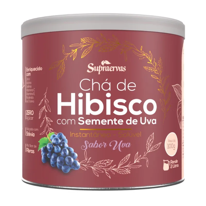 Chá de Hibisco com Semente de Uva 100gr solúvel - Sabor Uva