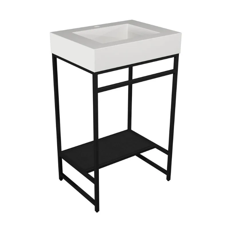 Gabinete Banheiro Ferro Iron Black 60x45cm Cuba Rennes Branco Fosco