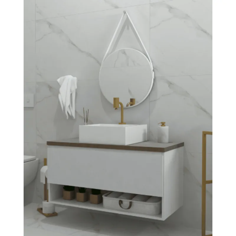 Gabinete sydney 100 x 45 cm branco com tampo jequitiba