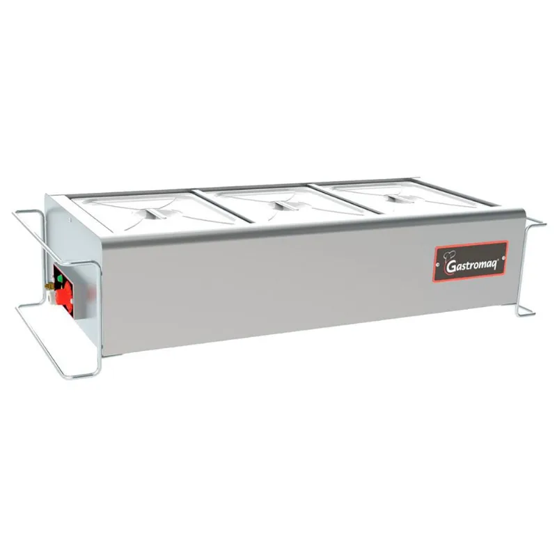 Buffet de Mesa Aquecido Gastromaq Inox 3 Cubas Tampa Inox 220V btme 03 st I
